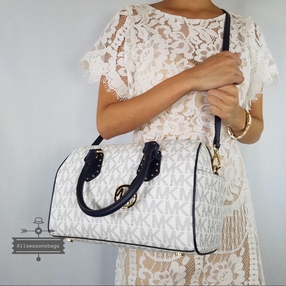 Michael Kors Medium Aria Satchel navy Vanilla Bag - Picture 7 of 8